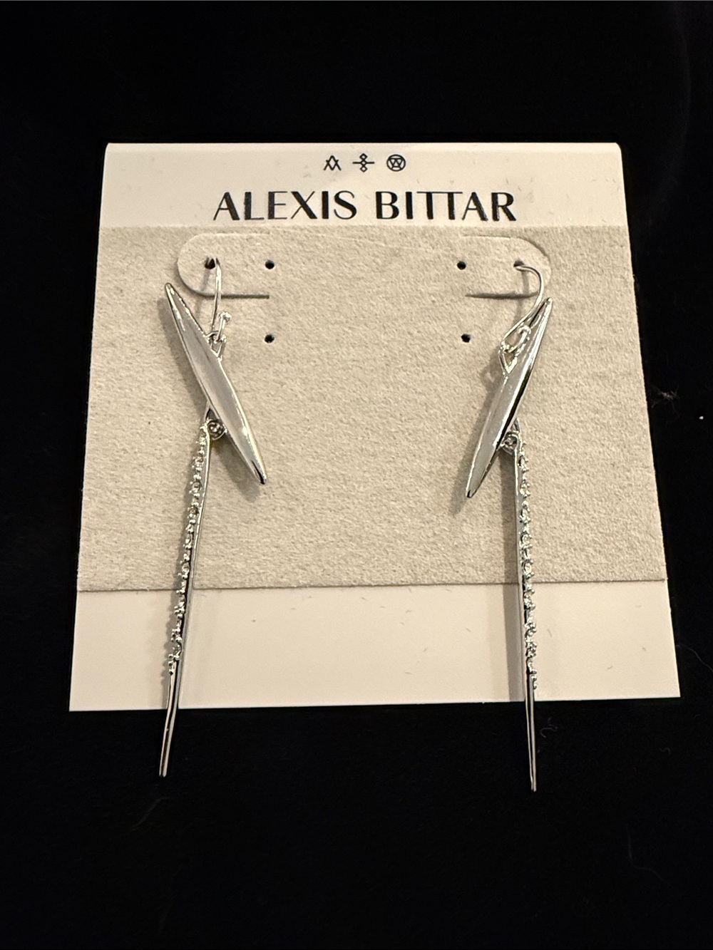 NEW Alexis Bitter Linear Spike Drop Earrings in Silver with backs and dust bag